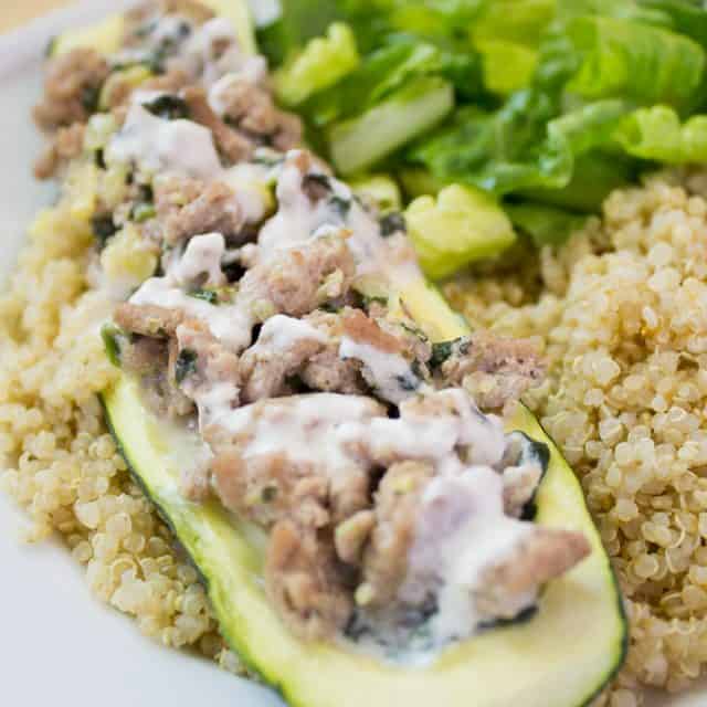 Boursin Turkey Stuffed Zucchini Boats | mamaknowsnutrition.com