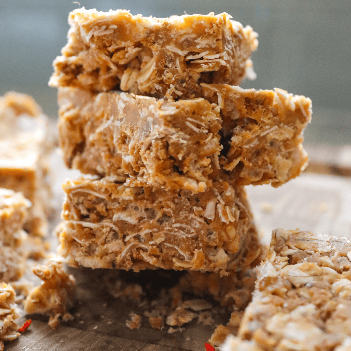 stack of 5 ingredient no bake nut butter bars