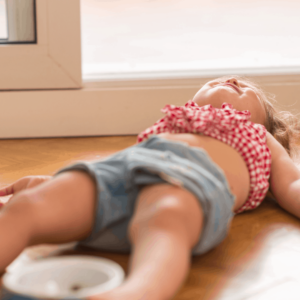 child lying on floor upset wont eat meat