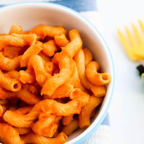 healthy pumpkin pasta for toddlers in bowl