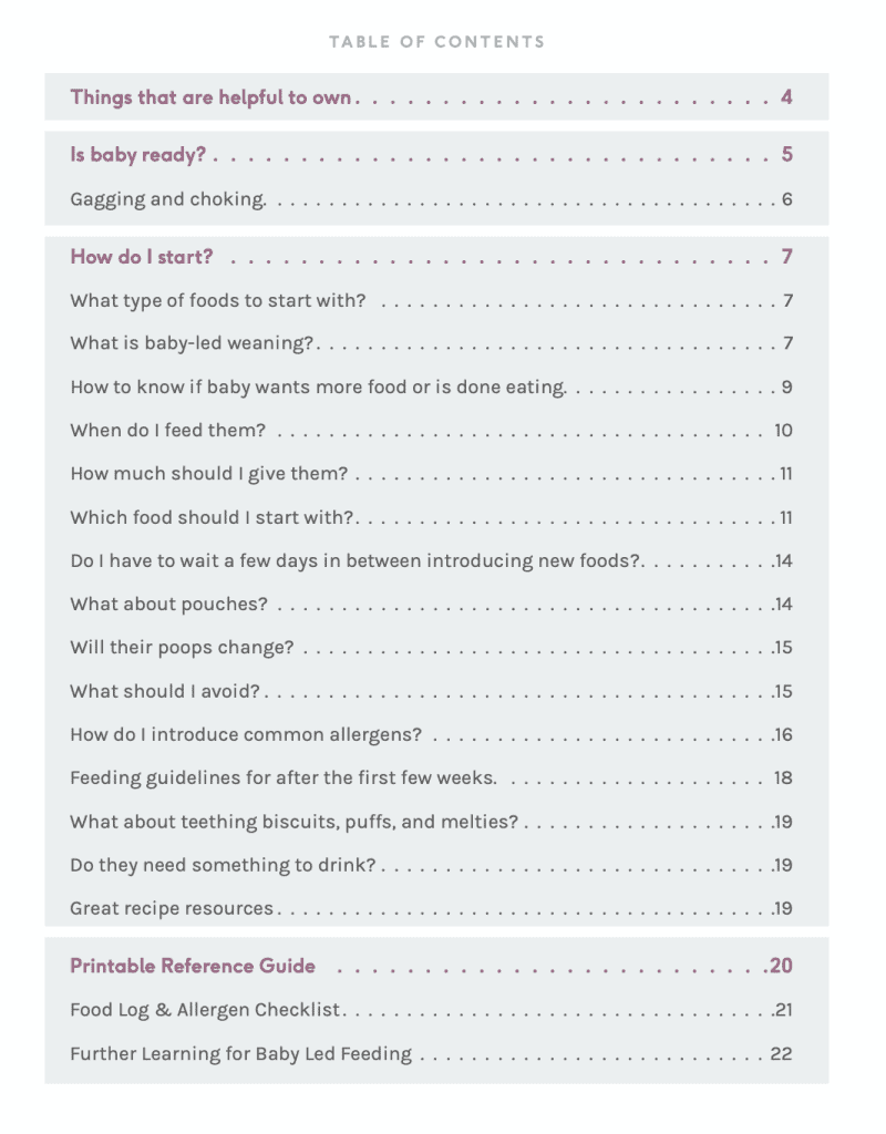 table of contents for starting solids