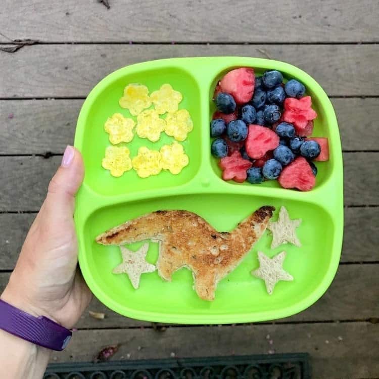 toddler friendly egg breakfasts separated with berries and fun shapes