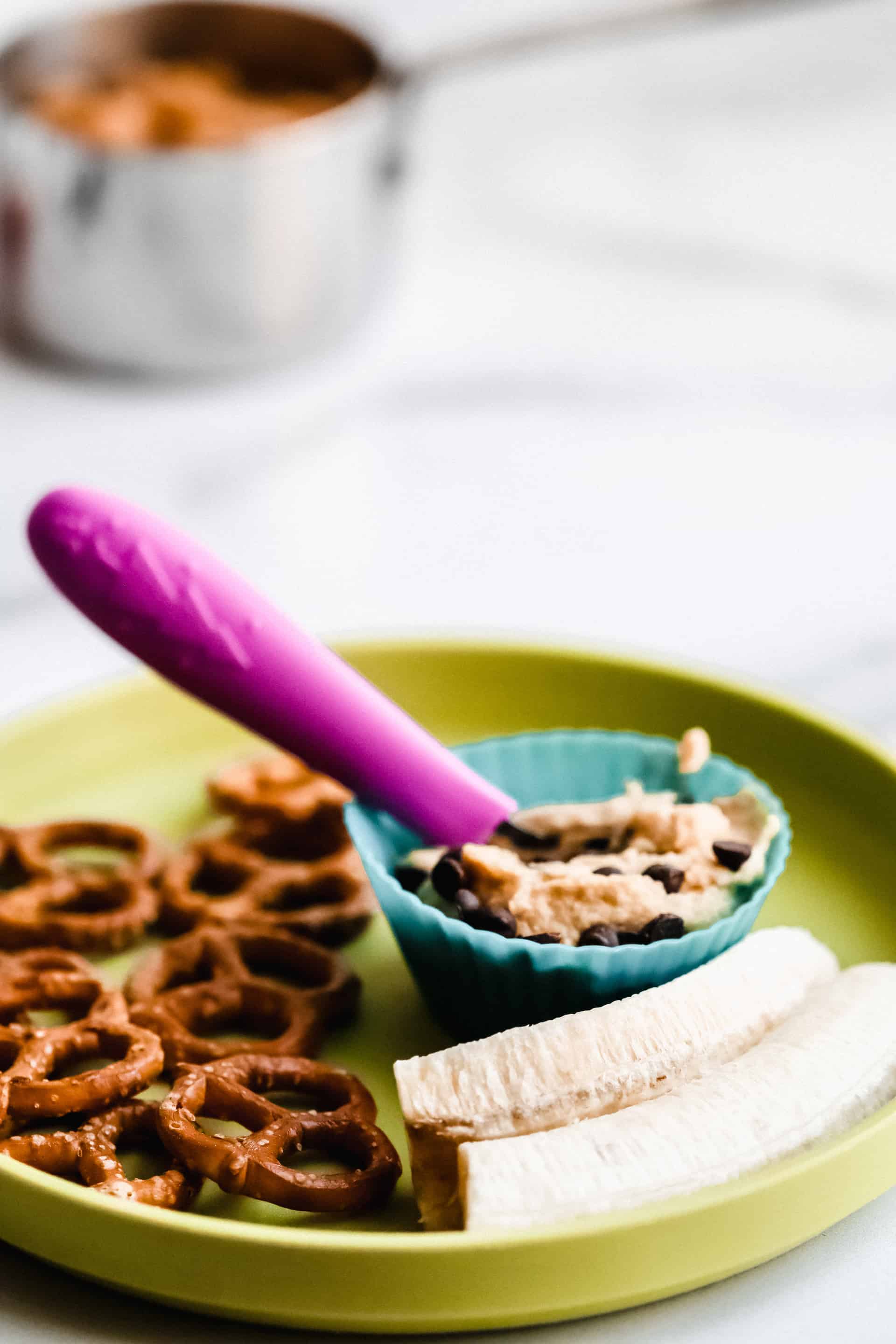 cookie dough with pretzels and banana healthy cookie dough dip with chickpeas