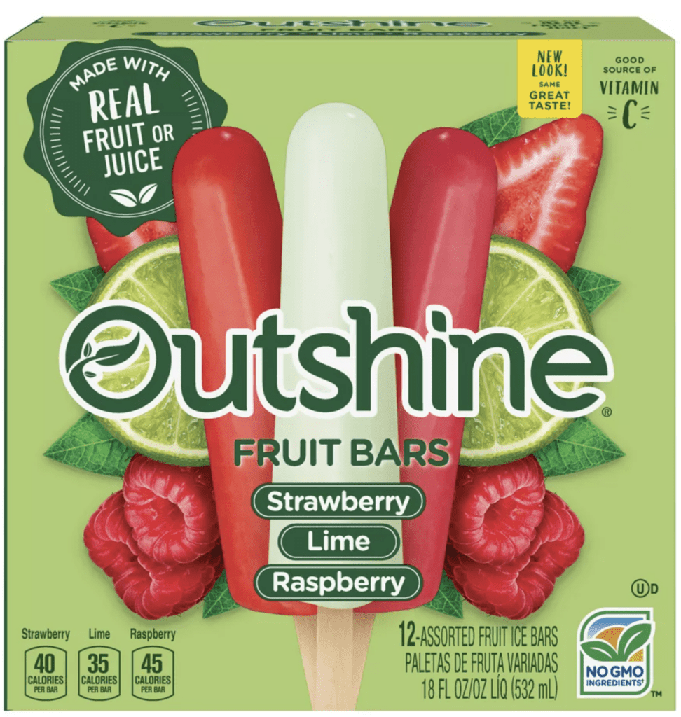 outshine fruit bars strawberry lime raspberry real fruit juice