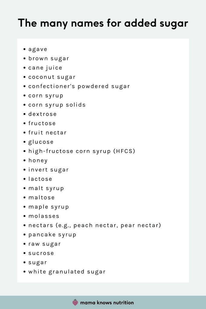 names for sugar on nutrition labels in ingredients list