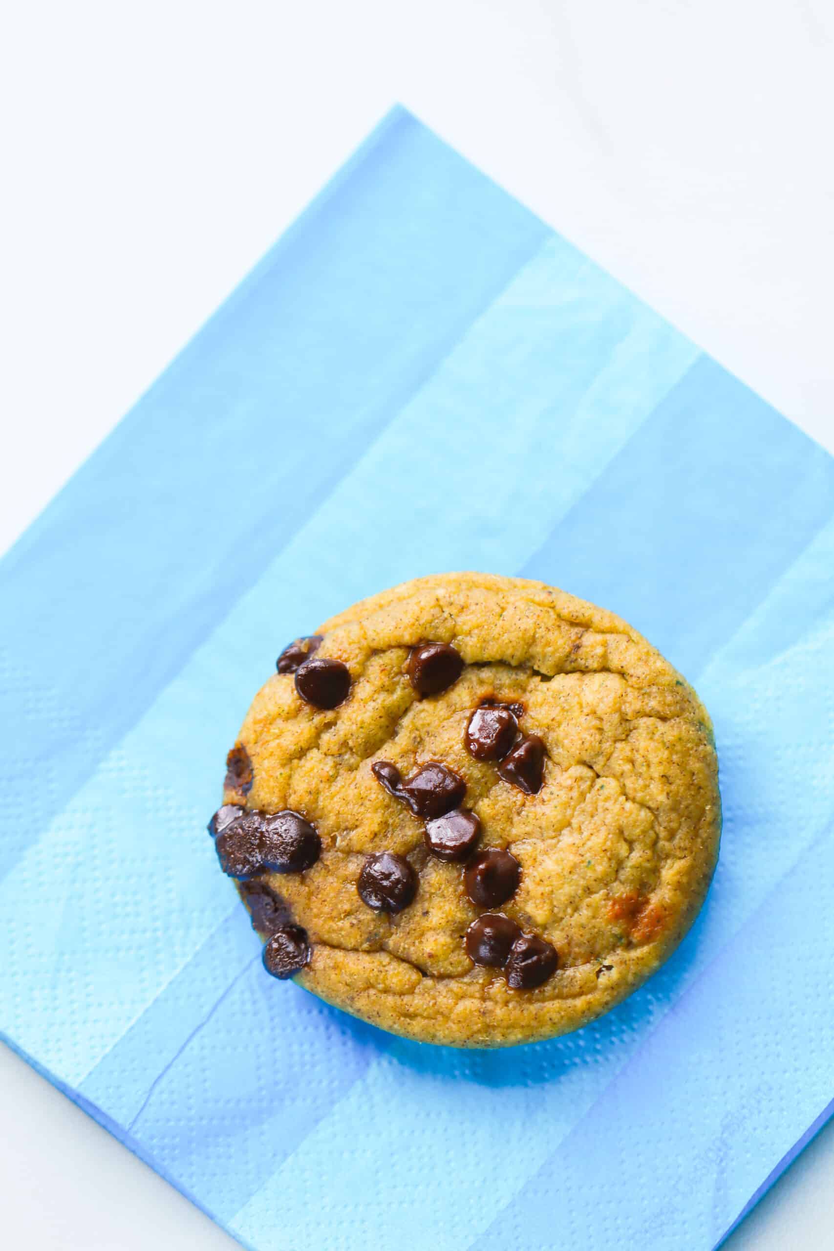 zucchini banana bread muffin aerial view with chocolate chips