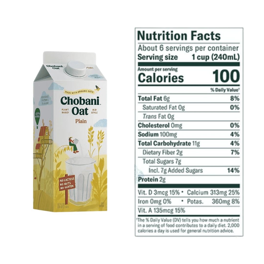 Nutrition facts for Chobani Oat Milk