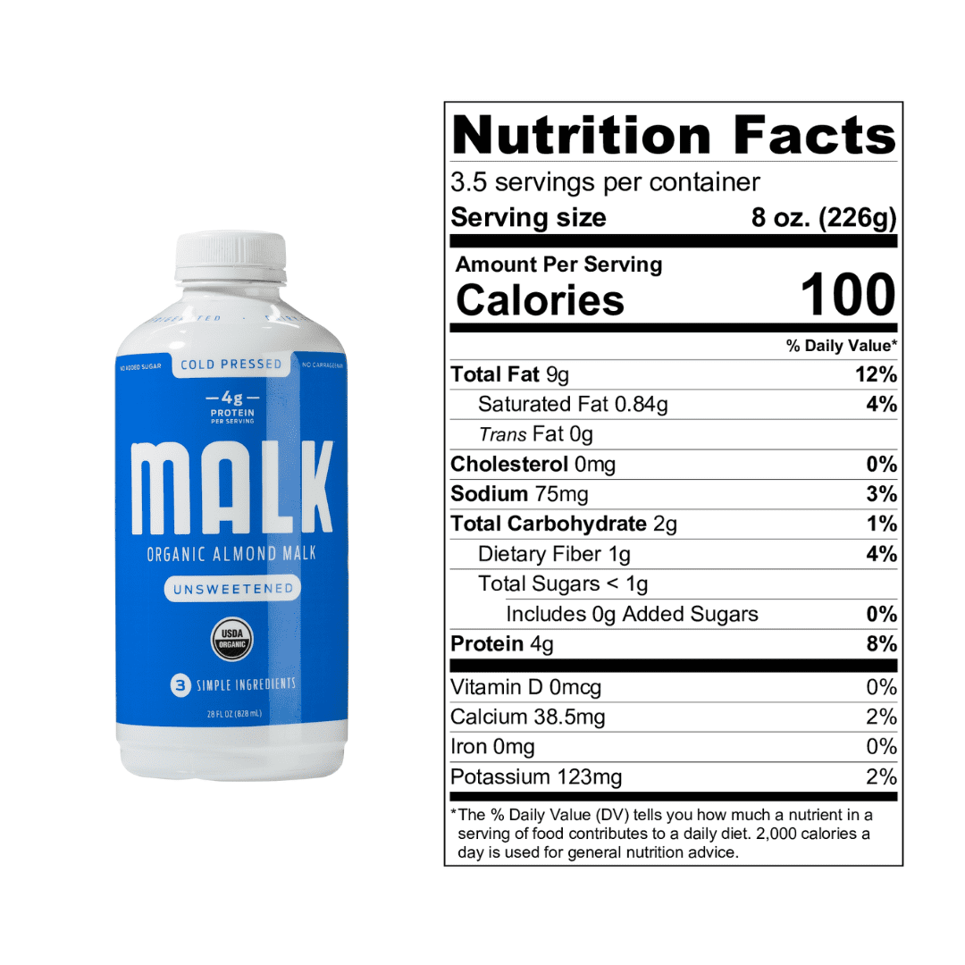 Nutrition facts for Organic Almond MALK