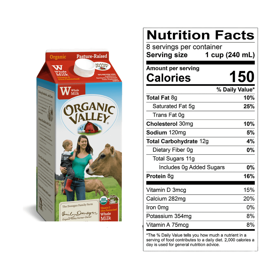 Nutrition facts for Organic Valley Whole Milk