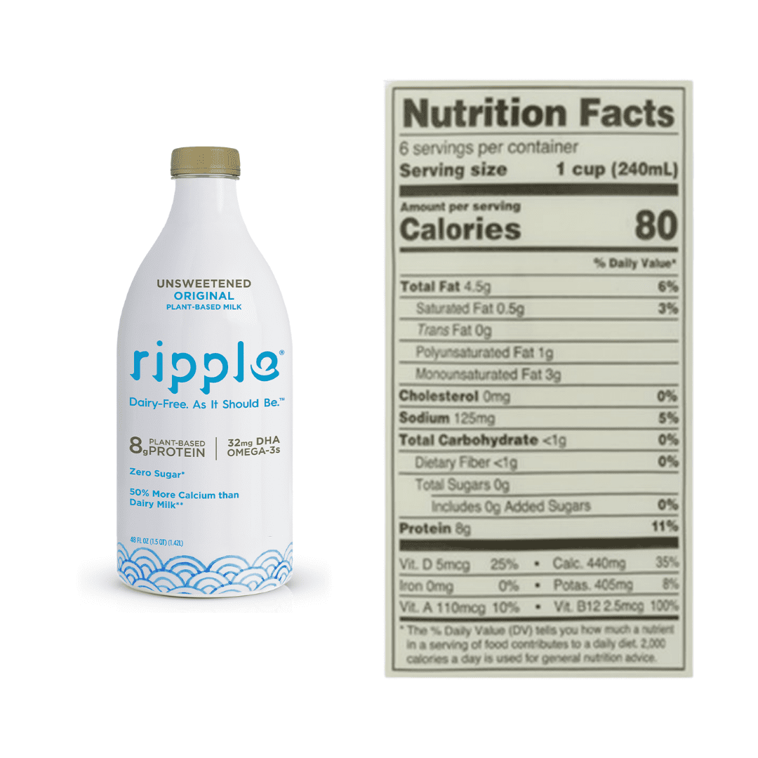 Nutrition facts for Ripple Pea Milk- Unsweetened