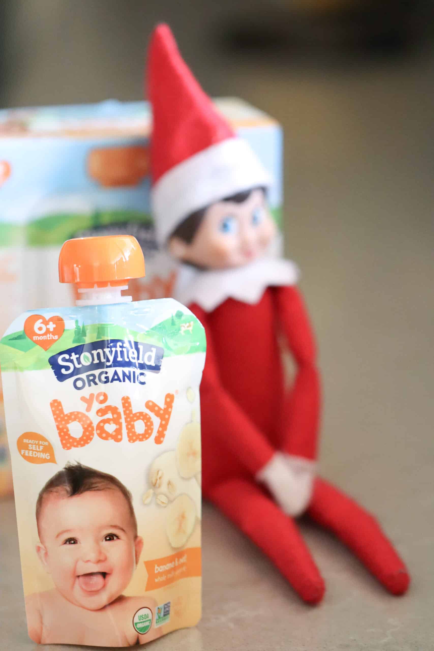 yo baby stonyfield pouch and elf on a shelf