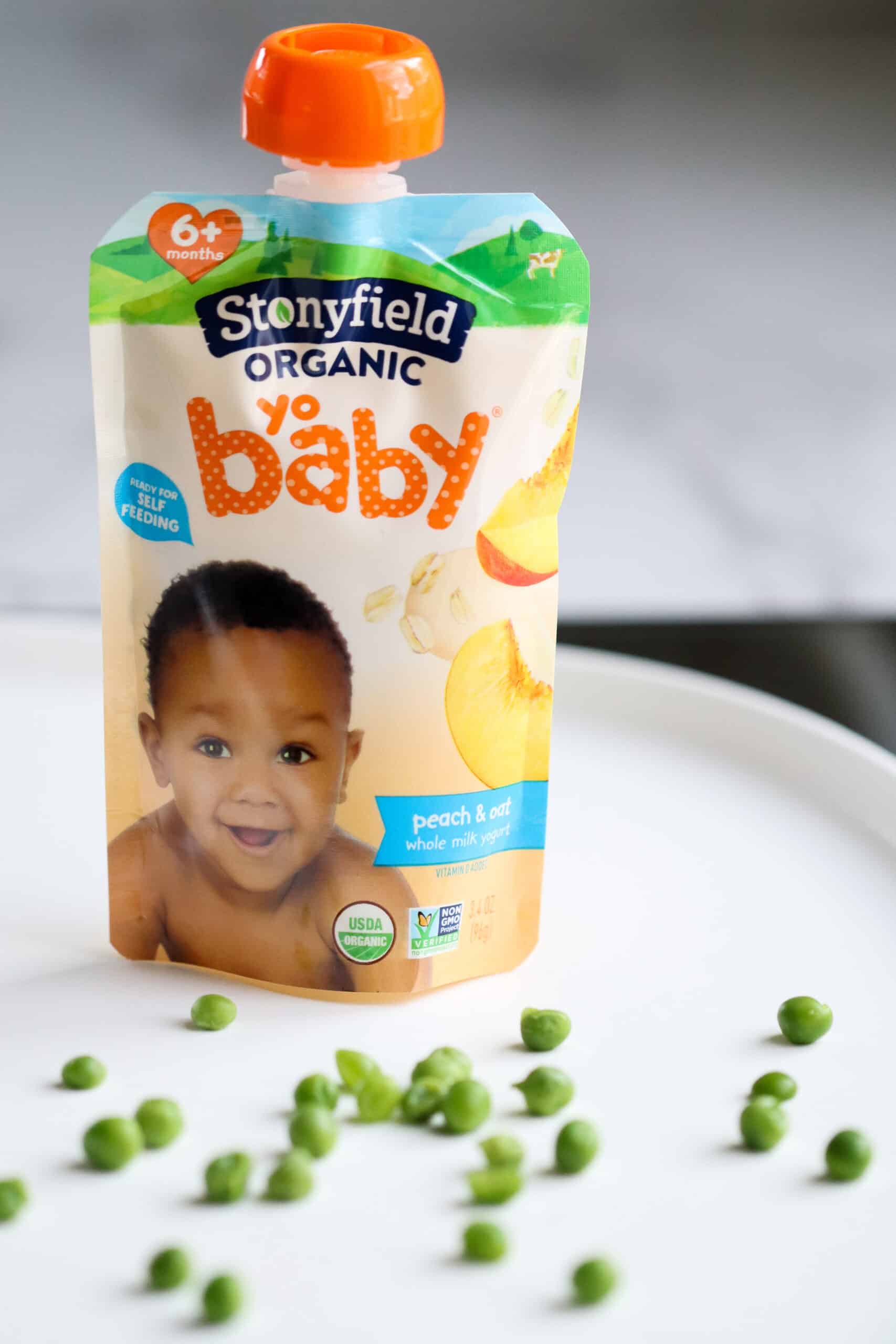 yo baby stonyfield yogurt pouch and peas