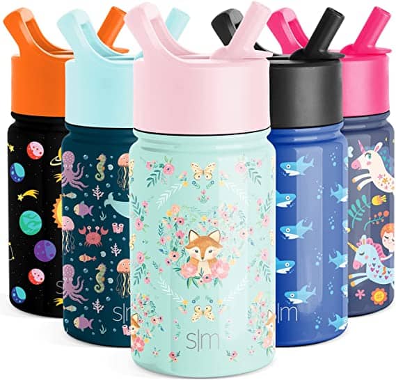 simple modern kids water bottle with straw lid