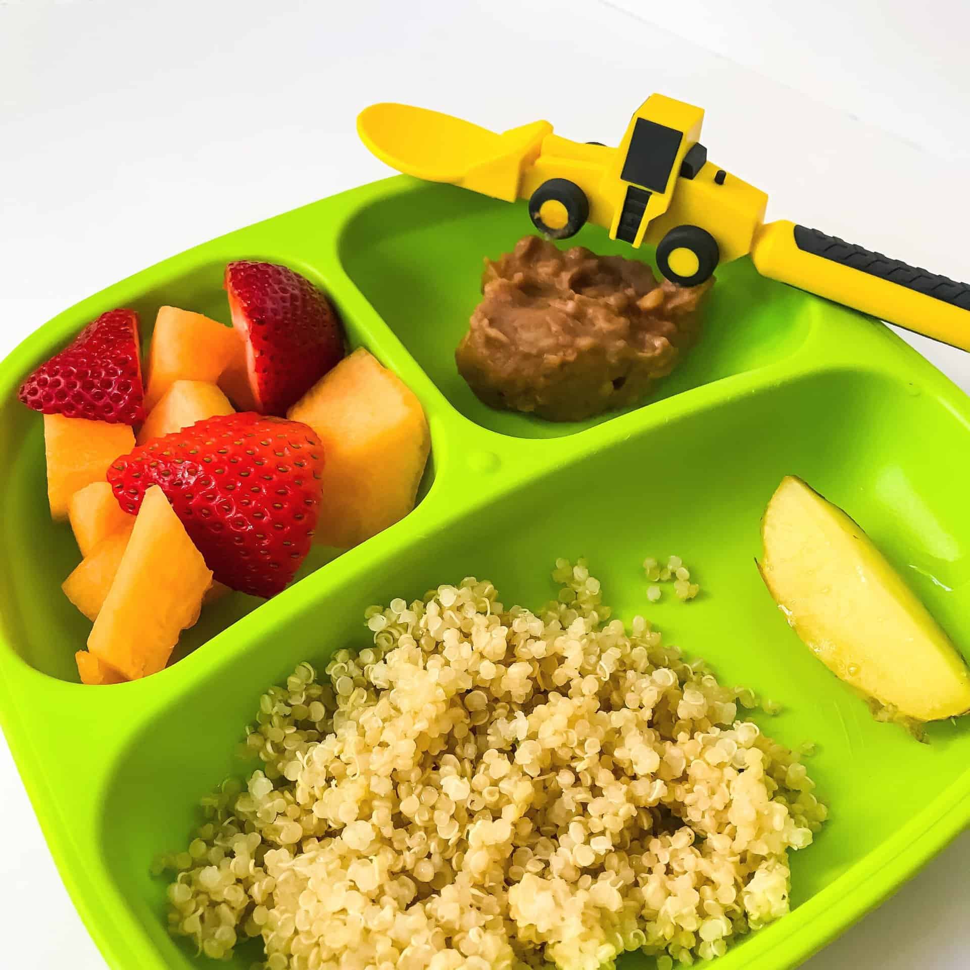 toddler hot lunch with quinoa and fruit