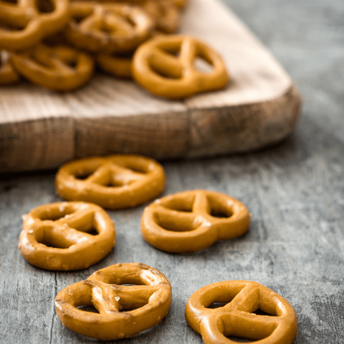 Mini pretzels on a cutting board