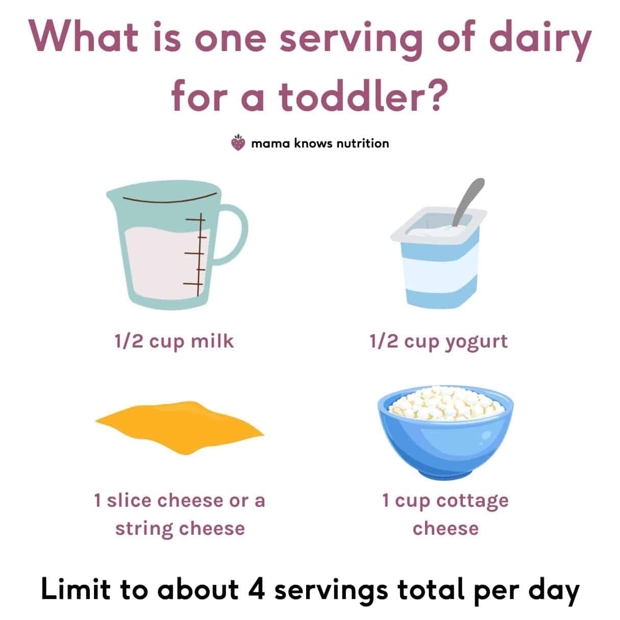 serving sizes of dairy for a toddler  with milk yogurt cheese and cottage cheese