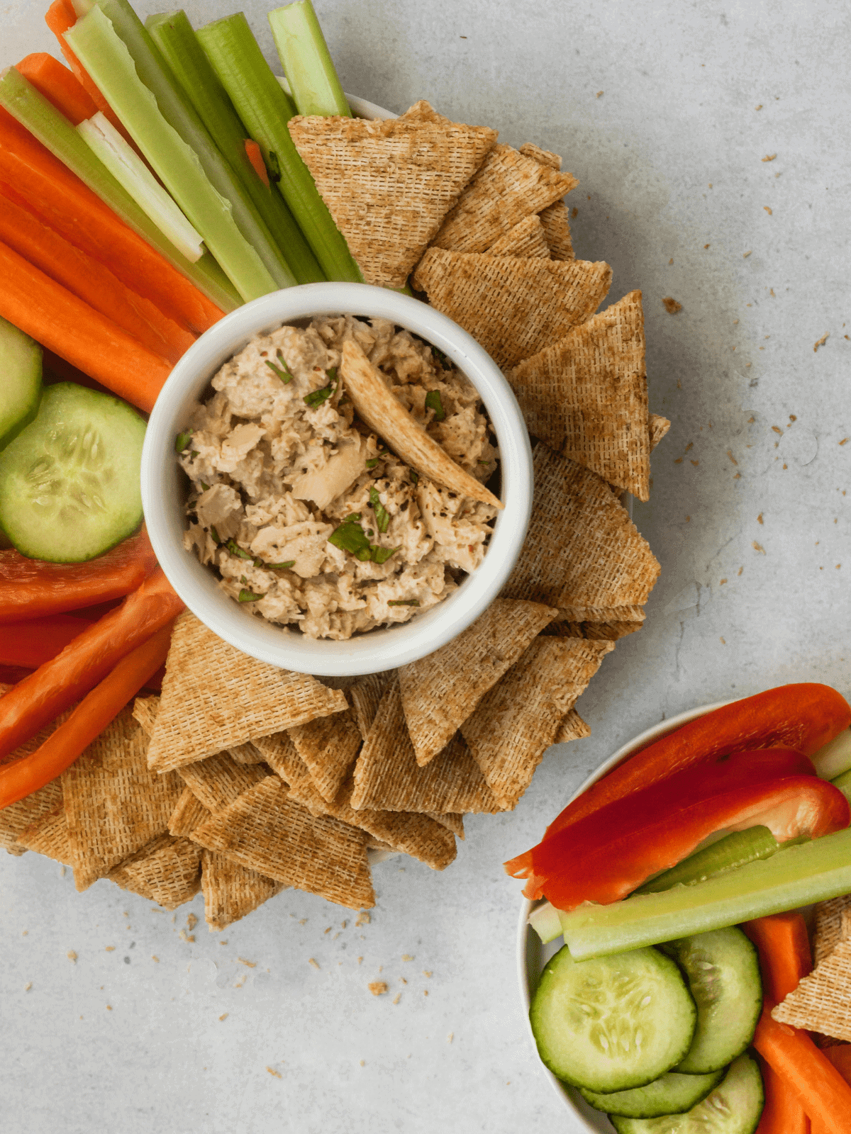 Salmon Salad with crackers and veggies