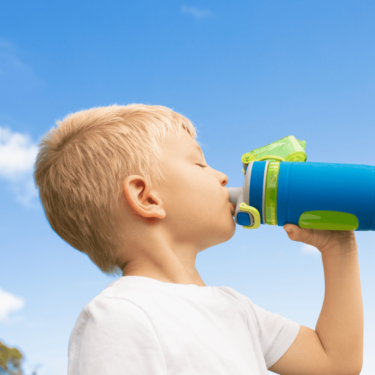 kid drinking out of water bottle