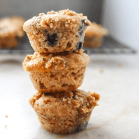 stack of 3 mini blueberry muffins