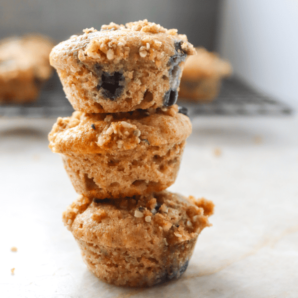 stack of 3 mini blueberry muffins