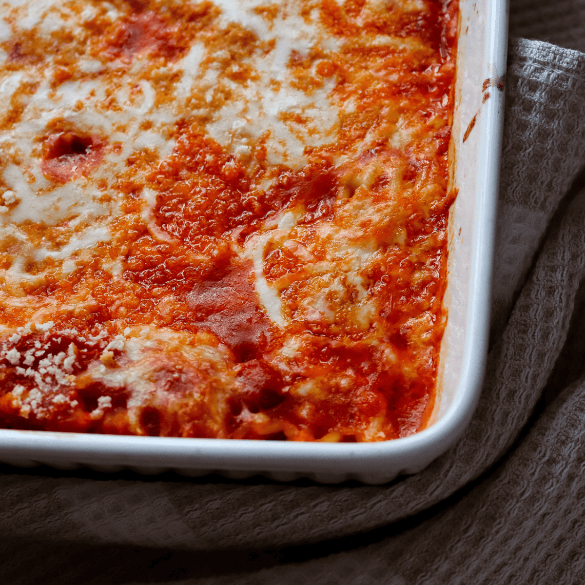zoomed in shot of kid-approved spaghetti casserole