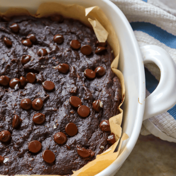 finished pan of fudgy sweet potato brownies