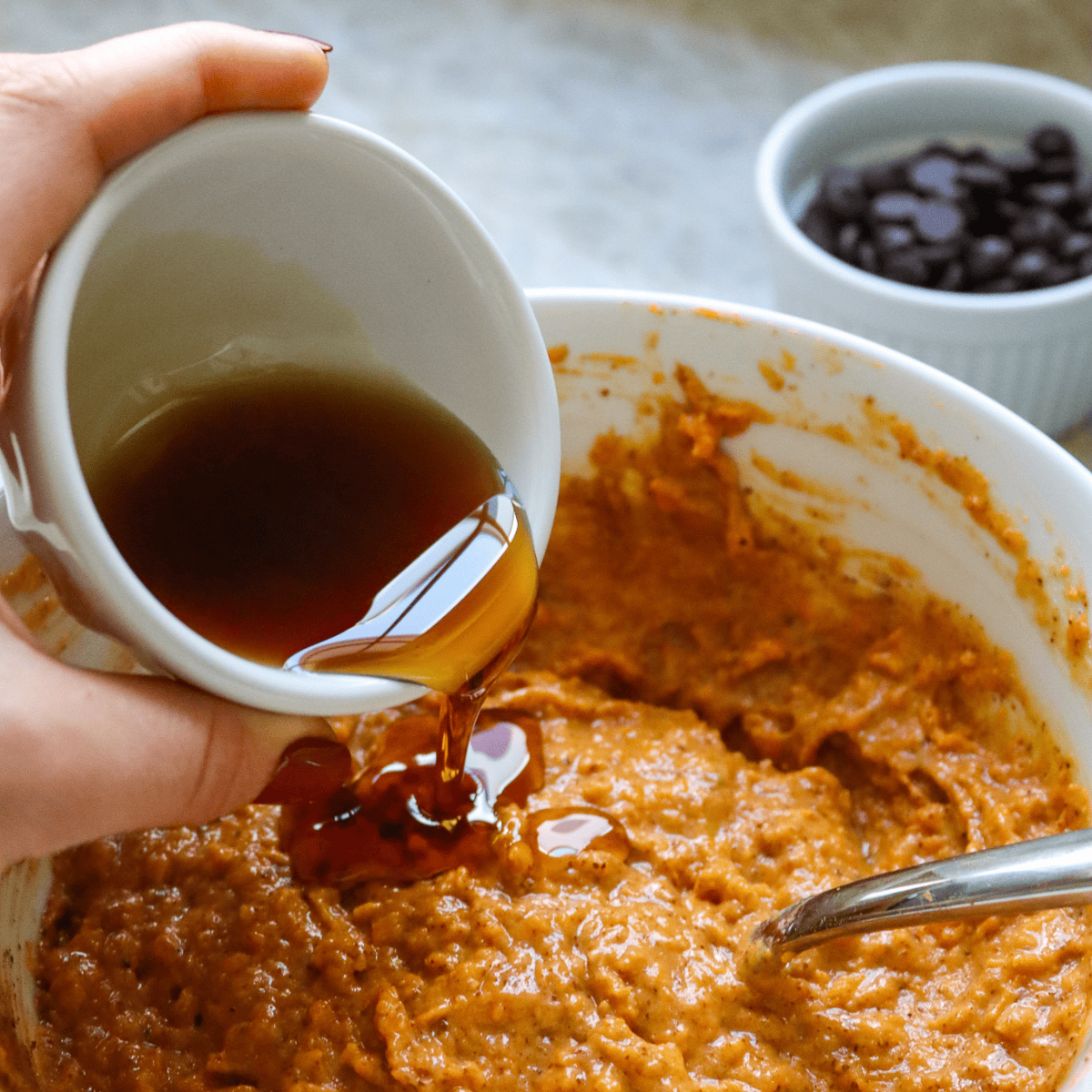 sweet potato brownie batter with maple syrup