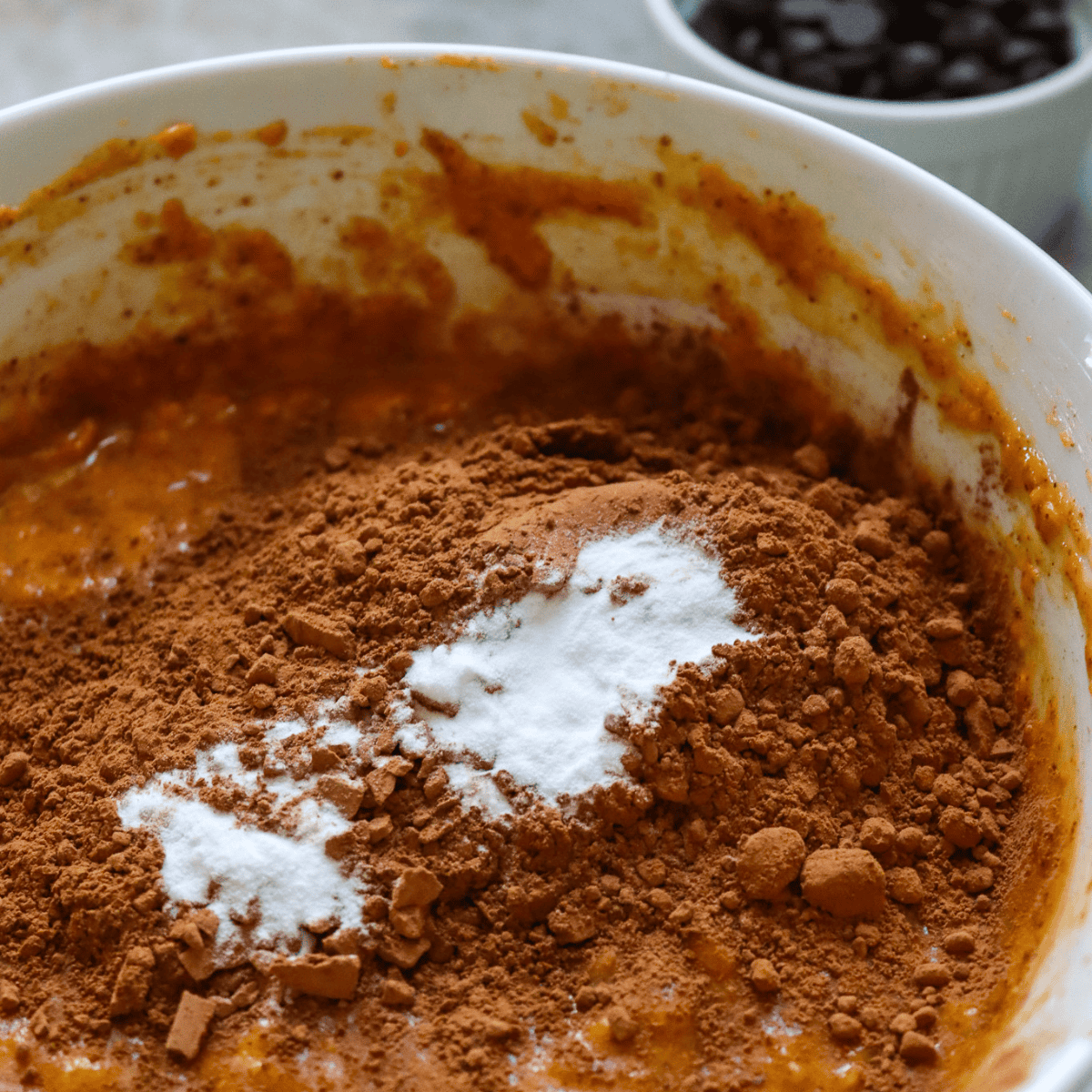 sweet potato brownie batter with dry ingredients on top
