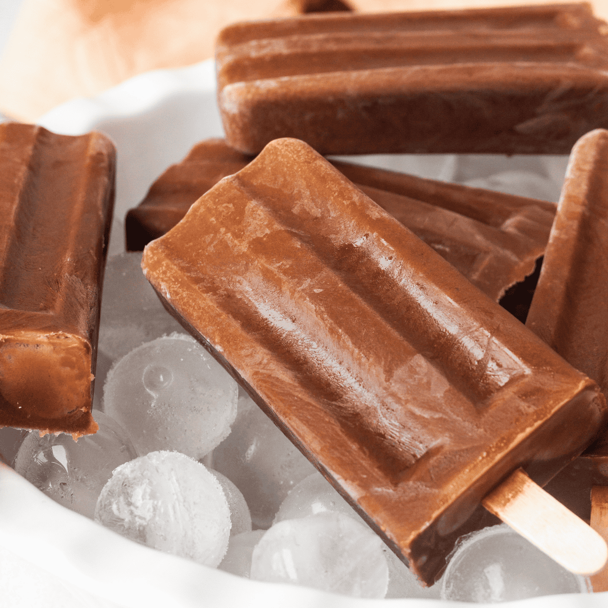 chocolate banana popsicles on ice